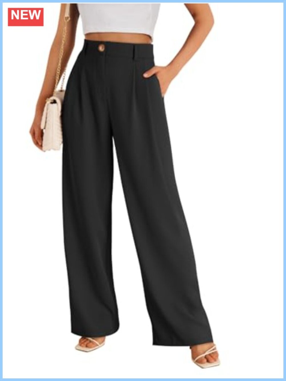 High Waist Wide Leg Dress Pants with Pockets & Zipper